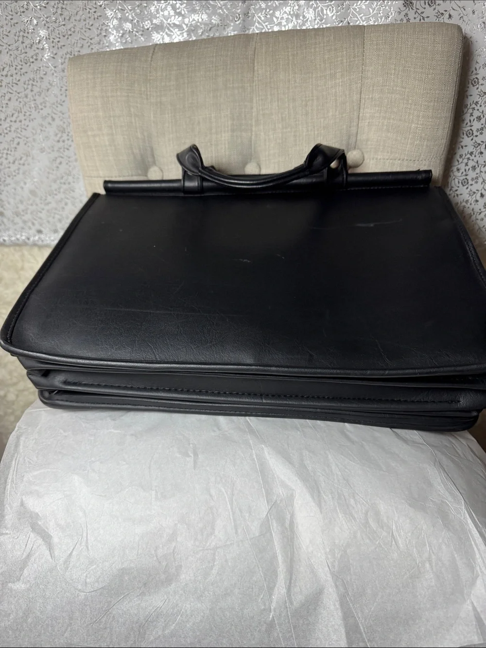 Men's Black Leather Briefcase with Front Zip Pocket